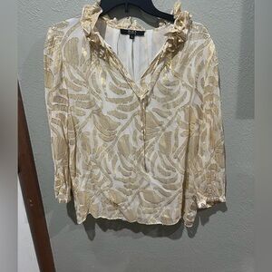 Alex Marie Gold and Cream Blouse Beautiful Collar Size L EUC